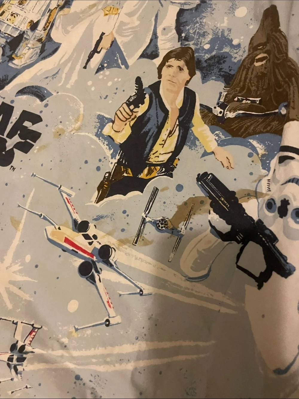 Pottery Barn Star Wars Duvet Cover in Light Blue with Gold and Black Accents